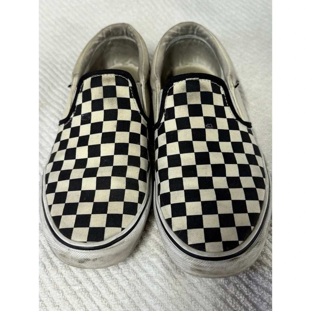 VANS Checkerboard Slip-On Canvas Shoes Black White Comfort Men's US Sz 9